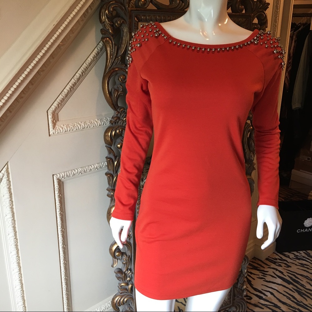 Sexy  orange beaded mini dress